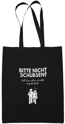 FremiBag Stofftasche mit dem Spruch Bitte nicht Schubsen - Bin schon angedüdelt - Lustiges Geschenk für Jung und Alt. Öko Party Fastival Beutel