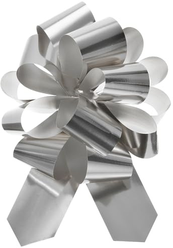 QUARKZMAN 10 Stück Große Geschenkschleife, Bunt Geschenk Schleife, Ziehschleife ø 16cm Dekoschleifen für Auto Dekor geschenkdekoration Hochzeit Geburtstag Verpackung Weihnachten (Silber)