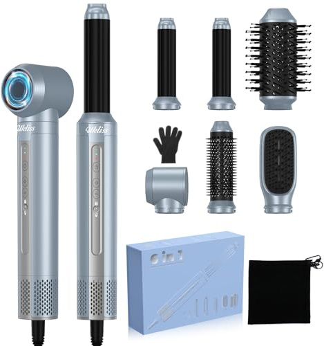 1400w Hairstyler 6 in 1, UKLISS Airstyler Rundbürstenföhn Haartrockner Set, Warmluftbürste Föhnbürste Haarstyler, Ionen Föhn, Locken Sie Haare Automatisch mit Heißer Luft Blau