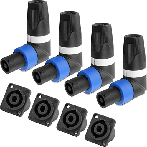 Xiatiaosann 8 Stück für Speakon Stecker 4 Polig Rechter Winkel Lautsprecher Einbaubuchse für Neutrik, 90-Grad männlich weiblich Lautsprecherstecker, Drehverschluss-Konverter für Verstärker Audio