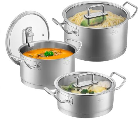 SILBERTHAL Edelstahl Topfset 3-teilig - Kochtopf 2,5l & 3,5l & 5l im Set für alle Herdarten inkl. Induktion & Ofenfest - Töpfe mit Glasdeckel - Spülmaschinenfest