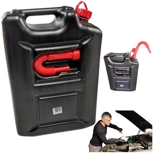 Anwicar Jerrican Essence 20L - Bidon essence avec Tuyau - Bidon de Réserve Robuste et étanche pour Essence et Diesel - Noir