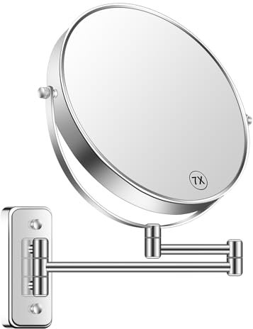 BTremary 22.9cm Kosmetikspiegel Wandmontage mit 7 Fach Vergrößerung Rasierspiegel Doppelseitiger 360° Schwenkbarer Ausziehbarer Badezimmerspiegel für Damen und Herren, Chrom