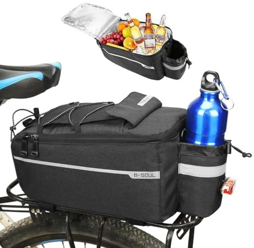 Tundwhite Fahrradtaschen Gepäckträger 10L wasserdichte Lsoliertasche, 2-In-1 Reflektierende Gepäckträgertasche mit Tragegriff und Schultergurt 38x16x15,5cm, Schwarz