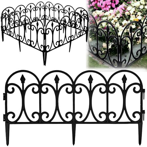 Beetumrandung, Rasenkante 4,80m mit 8 Elemente á 80 cm - Biegbarer Kunststoff in Anthrazit mit Erdspießen - Beeteinfassung, Palisaden, Zierzaun - 23 cm hoch