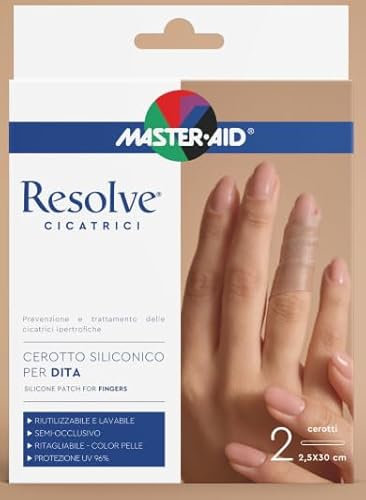 Master Aid Resolve Cicatrici – Cerotto Siliconico per Dita - Prevenzione e Trattamento delle Cicatrici Ipertrofiche - Lavabile e Riutilizzabile - Protezione UV - Made in Italy – 2,5x30cm – 2 pezzi
