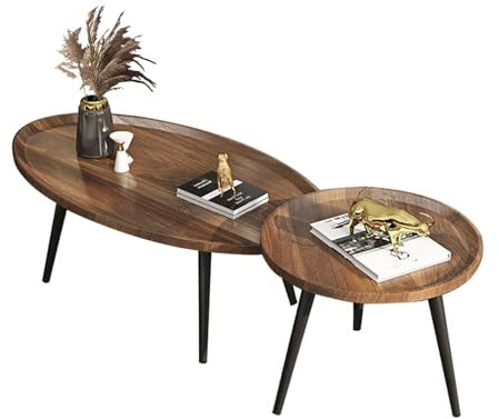 WRYSQBHJYB Table Basse Gigogne Latérale Ronde Ensemble de 2, Table Basse Bois pour Salon, Table D'appoint Empilables Chambre À Coucher pour Salon, Bureau, Noyer
