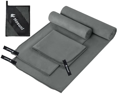 Hosuni Microfibre Towel Set, Soft Lightweight Gym Towel, Super Absorbent & Ultra Compact Travel Towel for Beach Sports Swimming Gym Yoga Camping Hiking (180 x 90cm +140 x 70cm+60 x 30cm)