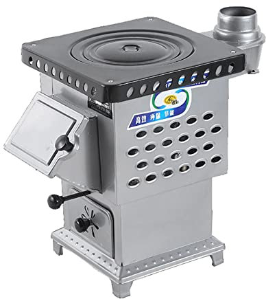 Camping Wood Stove 10KW Cast Iron Smokeless Wood Burning Stove, Heating/cooking Pellet Stove Heater, Energy-saving Gasification Secondary Combustion Inner Tank,Silver