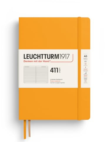 LEUCHTTURM1917 Notizbuch 411 Medium A5, Hardcover, Liniert, Rising Sun | 411 nummerierte Seiten, 80 g/m² säurefreies Papier, Fadenbindung, 160 Seiten mehr als Standard