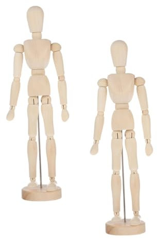 NAMOARLY 2stücke Teiliges Bewegliche Holzfiguren Mit Gelenken Kreatives Diy-holzkunsthandwerk Große Stabile Gliederpuppen Für Zeichnen Skizzieren Und Wohnraumdekoration