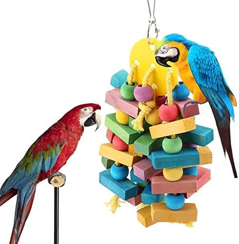 Hängendes Papageienspielzeug aus Holz, Papageienspielzeug Graupapagei Papageienspielzeugs Groß, Spielzeug Papagei mit Kette für Wellensittiche Nymphensittich Spielzeug Aras Kleine Vögel