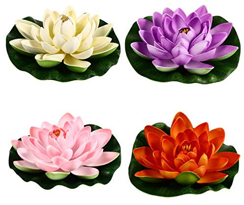 Amosfun 4 Stück Künstlicher Lotus Teich Schwimmender Lotus Schwimmende Aquarienpflanzen Wasserpflanzen Für Teiche Künstliche Seerose Schwimmende Teichpflanzen Teich Pad