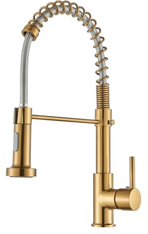TVTIUO Kitchen Sink Mixer Tap, Kitchen Mixer Tap with Pull-Down Spray, 2 Spray Patterns,360° Swivel, Brass, Brushed Gold