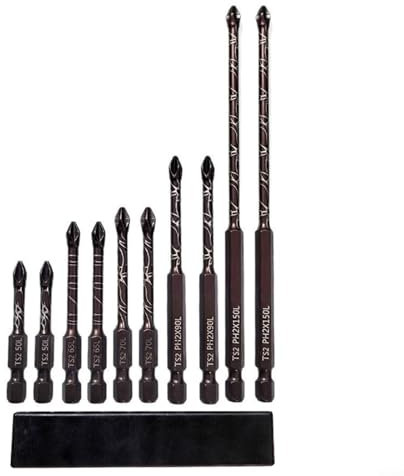 Sumsoctober Set di 10 punte magnetiche per cacciavite a croce PH2 in lega di acciaio antiscivolo lunghe punte da trapano 50-150 mm 1/4 di pollice gambo esagonale