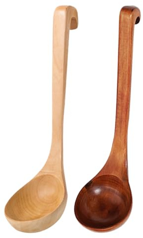 Alipis Holz Suppenkelle Langer Griff Tiefer Schöpflöffel Mit Haken Für Suppe Brei Hot Pot Servieren Und Camping 2Er-Set 11.02 Zoll