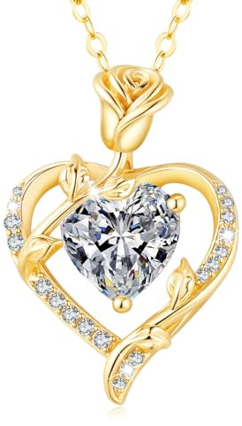 MISUMOR Collier Femme Argent 925/Lation, Rose Collier avec Pendentif Cœur Bijoux Idee Cadeau Femme Anniversaire Noël Saint-Valentin Cadeau Maman Fête des Mères