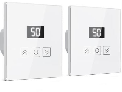 Tallifun Interrupteur Volet Roulant Connecté Équipé un Écran LCD avec Fonction Pourcentage, Interrupteur Mural Commande Vocale Programmation pour Rideaux Compatible Alexa, Google Home (Blanc, 2)
