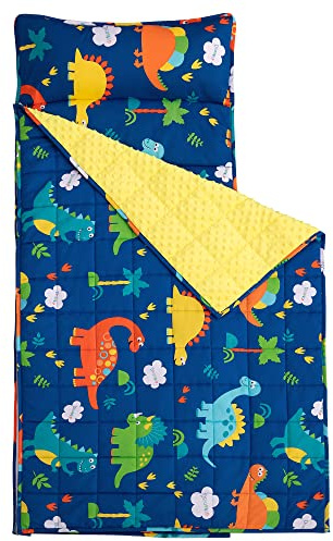 Sivio Schlafsack mit Gewichtsdecke 1,3 kg und Kissen Abnehmbar, Schlafsack, Blau Dinosaurier, 130 x 50 cm