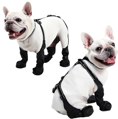 BECROWM Wasserabweisende Hundefüßlinge für kleine/mittlere Hunde – Hundeclawschutz, Füßlinge mit Halteband, rutschfest, reflektierend, schmutzabweisend(Schwarz, Groß)