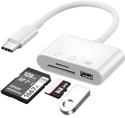 USB C SD Card Reader 3 in 1, 5Gbps High Speed Type C Adapter with SD/Micro SD & USB A Port, Plug & Play Memory Card Reader for iPhone 15 16, iPad, MacBook & Android