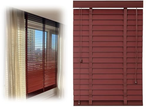 YZJTSXQHY Persianas Madera Maciza Natural, Estores privacidad, Persiana Veneciana control de inclinación de cordón, Cortinas Lamas de 5cm para Dormitorio Salón Ventanas(Red)