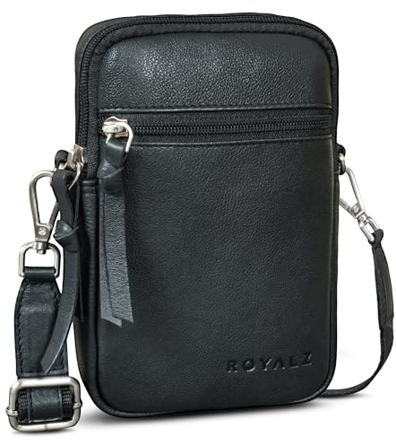 ROYALZ Gilbert 3-in-1 Umhängetasche Herren Klein Leder - Multifunktionale Tasche klein als Gürteltasche Schultertasche und Handytasche - kleine Ledertasche zum Umhängen;Farbe:Schwarz