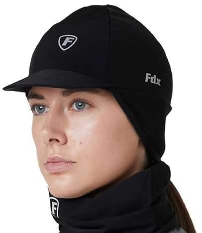 FDX Winter Cycling Cap, Windproof Thermal Heat Retention Skull Cap for Men & Women, Water Resistant Under Helmet Liner Cycle Hat, Bicycle Accessories for Running and Outdoor Black Hat, L-XL