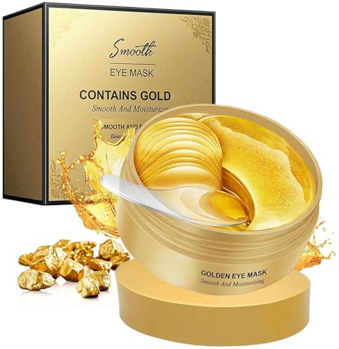 60 styck 24K guld ögonlappar med kollagen & hyaluronsyra – anti-aging ögonmask mot mörka ringar, säckar under ögonen & rynkor – Kylnings- och fuktgivande gelögonlappar för män & kvinnor