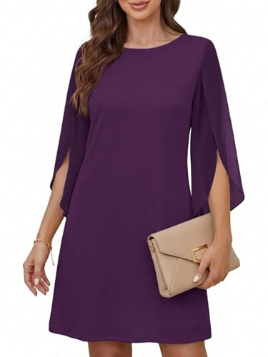 Cicy Bell Robe de cocktail élégante à col rond pour femme - En maille - Manches 3/4 - Couleur unie - Robe décontractée - Robe d'été