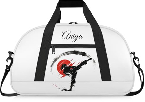 Martial Arts Training Duffle Bag | Personalised Taekwondo Karate Boxing Gym Bag for Men & Kids | Custom Name Water-Resistant Sports Holdall for Gear & Gloves, Taekwondo White