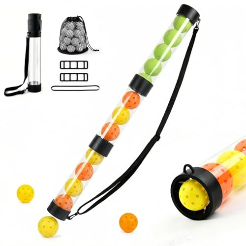 Trutob Pickleball Ball Retriever Upper Ball Holder with Strap -Holds 17 Pickleballs or Tennis Balls, Lightweight Pickleballs Pickup Tube with Mesh Bag, Easy Pickup Collapsible Pickleball Ball Holder