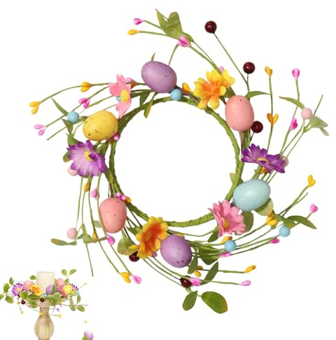 Osterkranz Mit Eiern | Mit Eiern Und Wildblumen Ø 27 cm | Dekorativer Osterkranz,Für Tür Wand Tisch Dekoration Innen Außen Küche Kamin