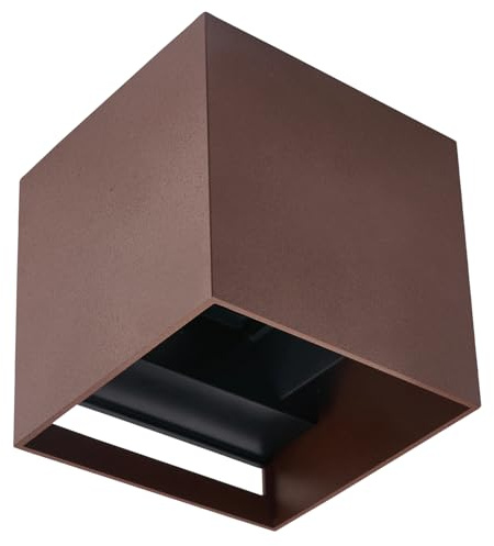 CUBE CORTEN LED Außenwandleuchte Up Down IP65 Aluminium, Einstellbarer Abstrahlwinkel 0-120°, 450 lm, 6 W, Warmweiß 3000 K, Fassadenleuchte, 10 x 10 x 10 cm