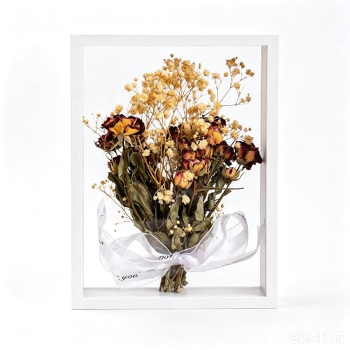 Daelesr Marcos con Profundidad 4cm, Marco de Ffotos 3D Profundo para Rellenar, Marcos para Cuadros 3D para Objetos para Mesa Pared, Marco de Caja de Sombra para Medalla Flor (21x29,7cm Blanco)