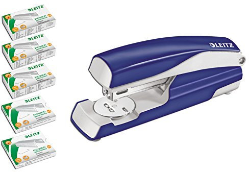 Leitz Heftgerät (30 Blatt, Ergonomisches Metallgehäuse, Inkl. Heftklammern, Nexxt) (blau + Klammern)