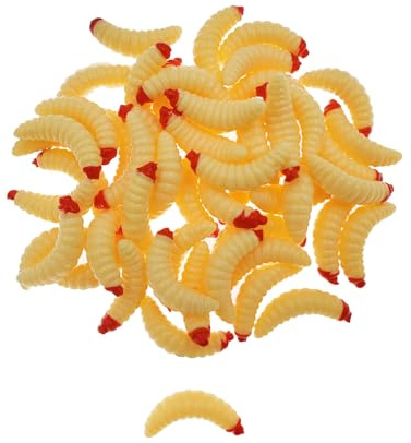 50pcs-1Inch Bass Fishing Worms Lures,Silicone Soft Maggot Baits Bread Worm Fishing Lure,5 Color (Beige)