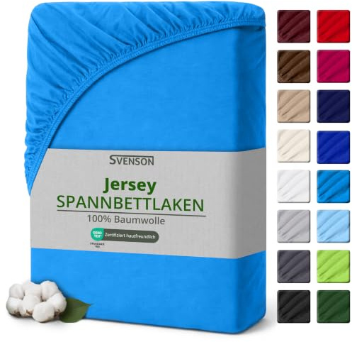 Svenson Jersey-Spannbettlaken aus Baumwolle - weich, elastisch und bequem für den täglichen Gebrauch, 140x200 cm, Türkis