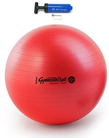 Original Pezzi Gymnastikball Maxafe Ø 42, 53, 65 & 75cm in Allen Farben inkl. ATC Ballpumpe - bis 400 kg belastbar - Fitness, Reha, Therapie, Gymnastik und als Sitzball fürs Büro, 42cm rot