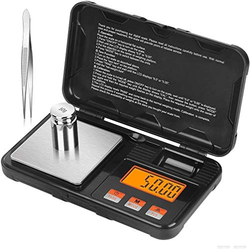 DollaTek Báscula Digital de Bolsillo, 200g/0.01g Mini báscula de Peso Báscula electrónica portátil de Gramos de Alimentos con Pesas de calibración Pinzas Báscula de Alta precisión Tara