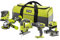RYOBI - Combo 4 outils : perceuse-visseuse + scie sauteuse + meuleuse 115 mm + ponceuse triangulaire + 1 batterie 2,0 Ah + 1 batterie 5,0 Ah + 1 chargeur - Livré en sac de transport - R18CK4B-252S