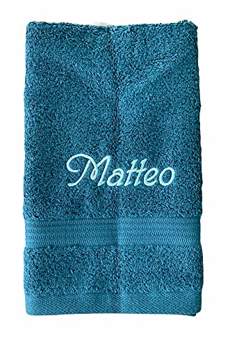 Krings Fashion Gästehandtuch 30 x 50 cm - Namen nach Wunsch individuell anpassbar - Hochwertig Bestickt - 100% Baumwolle-Farbe Petrol-Stickfarbe wählbar