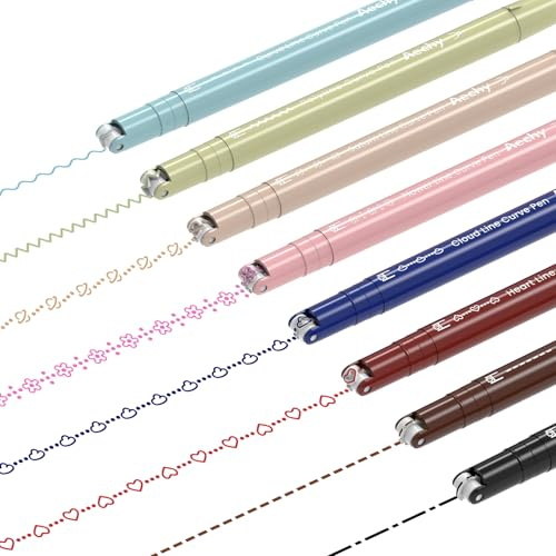 AECHY 8er Kurvenstifte, Doppelspitze, Musterroller & Fineliner, 8 Muster | 8 Farben mit Kurvenformen für kreative Notizen, Journaling, Schule, Studium und Büro – ideal als Geschenk