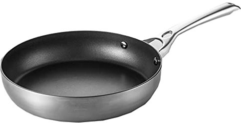 Tortilla Pan Sartén 18-10 Sartén de acero inoxidable Sartén antiadherente PAN Profesional Grado profesional Non-Stick Pan Sola Manija Silver Black Utensilio de cocina