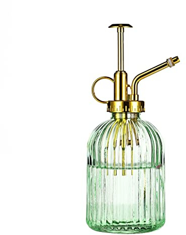 Glas-Pflanzennebel-Sprühflasche, 19,1 cm, grüne Glas-Wassersprühflasche mit goldener Pumpe, kleine Gießkanne, kleine Pflanzensprüher für drinnen und draußen, Zimmerpflanze, grün+gold (grün+gold E) | Kleine Gießkanne mit goldfarbener Pumpe, kleiner Pflanzensprüher für drinnen und draußen, Zimmerpflanze, Grün + Gold