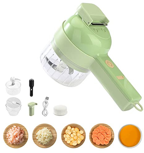 ZHDOKA 4 in 1 Handheld Electric Vegetable Cutter Set, Portable Electric Garlic Mud Masher Food Chopper, Wireless Food Processor with Cleaning Brush