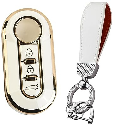 HIBEYO Klappschlüssel Autoschlüssel Hülle passt für FIAT Schlüsselhülle Silikon Abdeckung Schutzhülle für FIAT 500L Ducato Panda Punto Bravo Ducato Musa Schlüsselanhänger Fernschlüssel Flip-Weiß