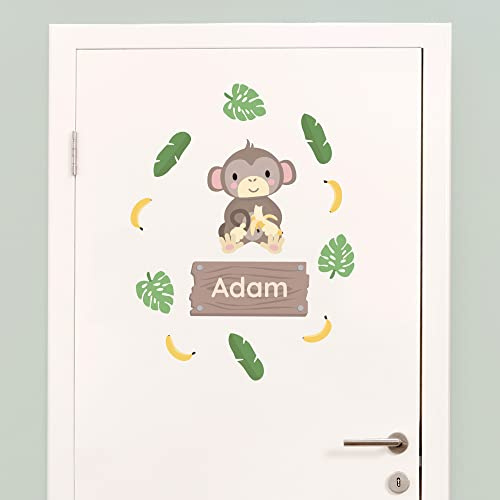 Klebekerlchen® Türaufkleber personalisiert mit Namensschild – Türschild Kinderzimmer & Babyzimmer Wandtattoo – selbstklebende Wandsticker - Kinderzimmer Deko Junge & Mädchen – Affe
