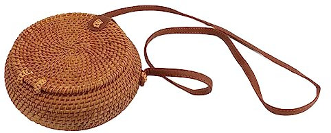 Handvävd Rund Rottingväska Stor Kapacitet 20 Cm Diameter Justerbar Rem Korgväska Lätt för Sommarfest (Naturlig färg Oval med foder)