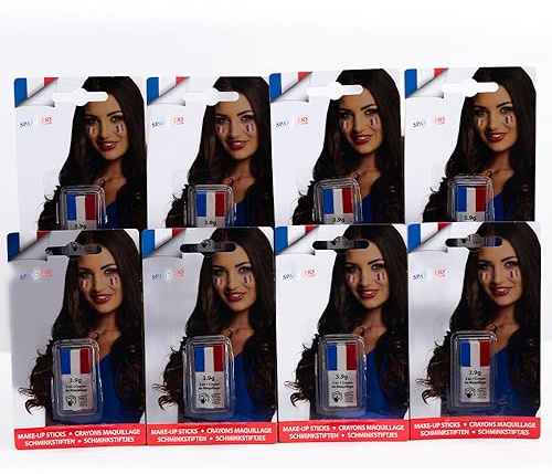 Maquillage Tricolore x8 Bleu Blanc Rouge en Stick pour Supporter de l'équipe de France - Simple d'Utilisation, Idéal pour Supporter l'équipe de France pendant la Coupe du Monde de Rugby Football